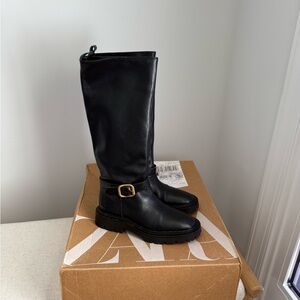 Zara Black Leather Knee-High Boots